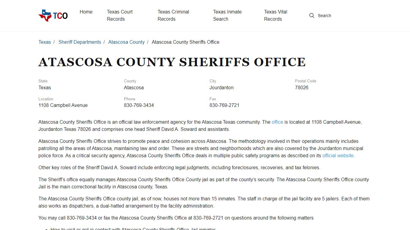 Atascosa County Sheriffs Office - txcountyoffices.org